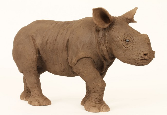 Baby Rhino, Ceramic With Raku Finish