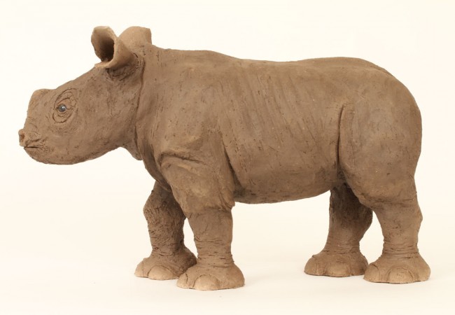 Baby Rhino, Ceramic With Raku Finish