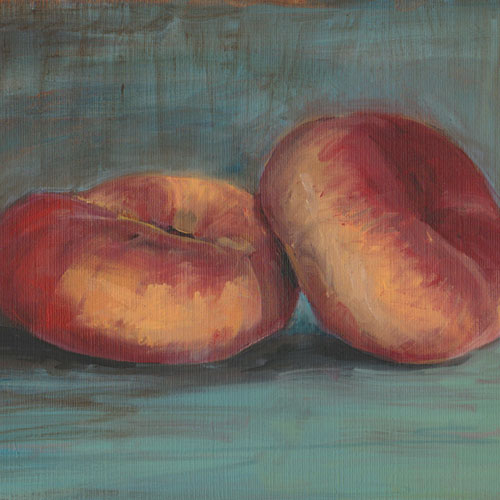 saturn or flat peaches, original painting, oil on paper,